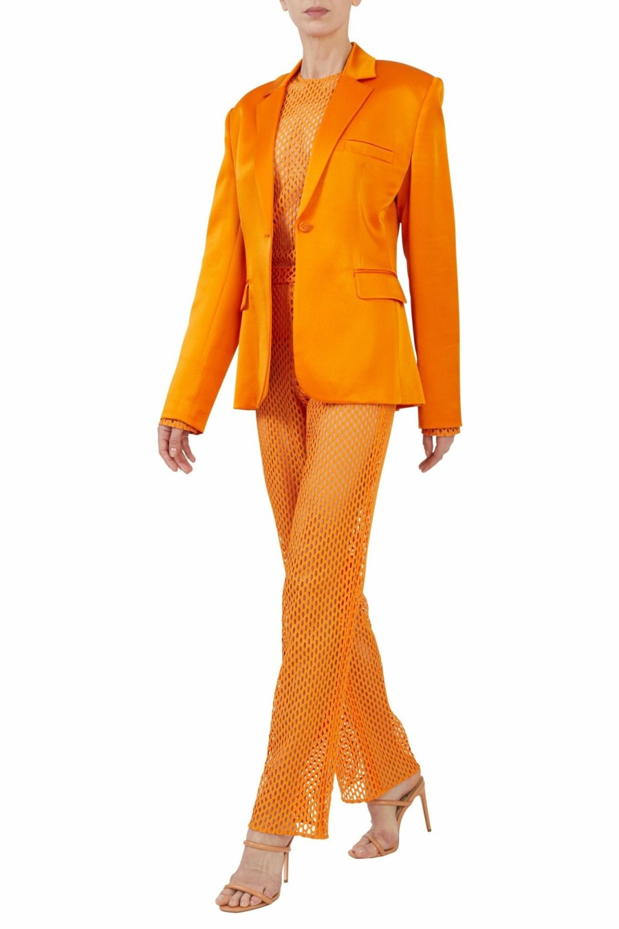 Jackets LAPOINTE | Satin Broad Shoulder Blazer Tangerine