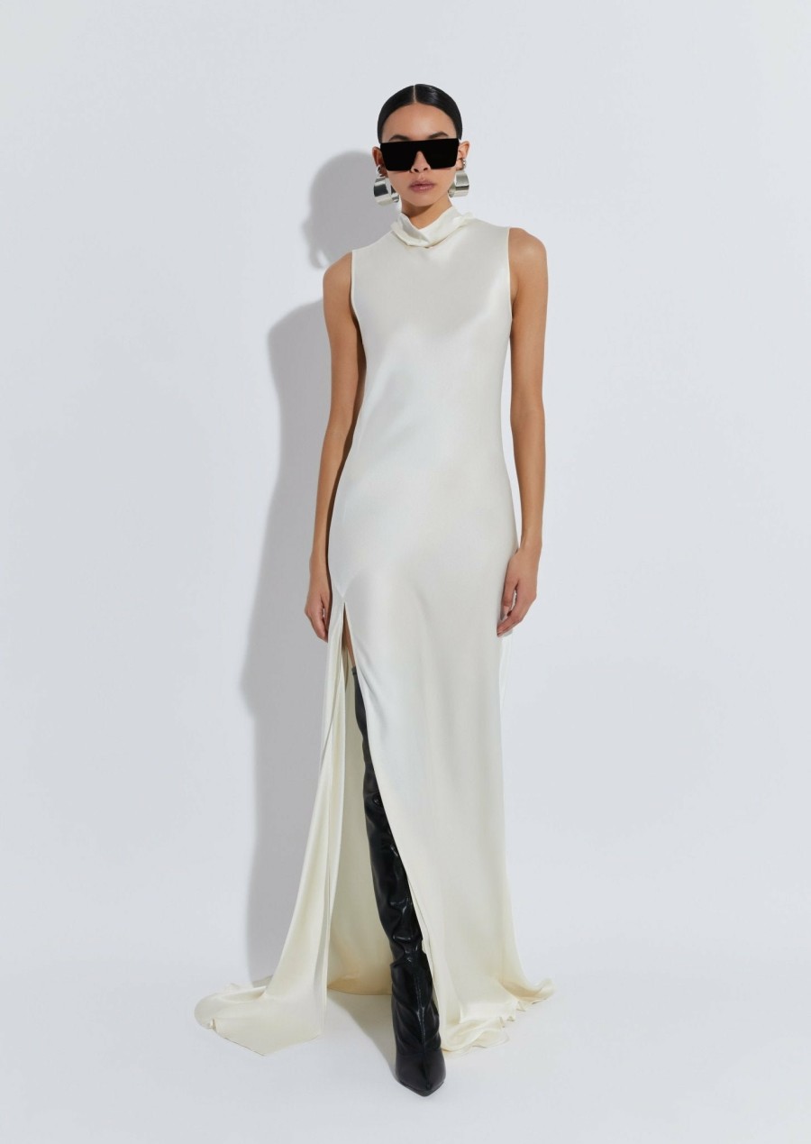 Bridal|Dresses LAPOINTE | Satin Drape Neck Sleeveless Gown Cream