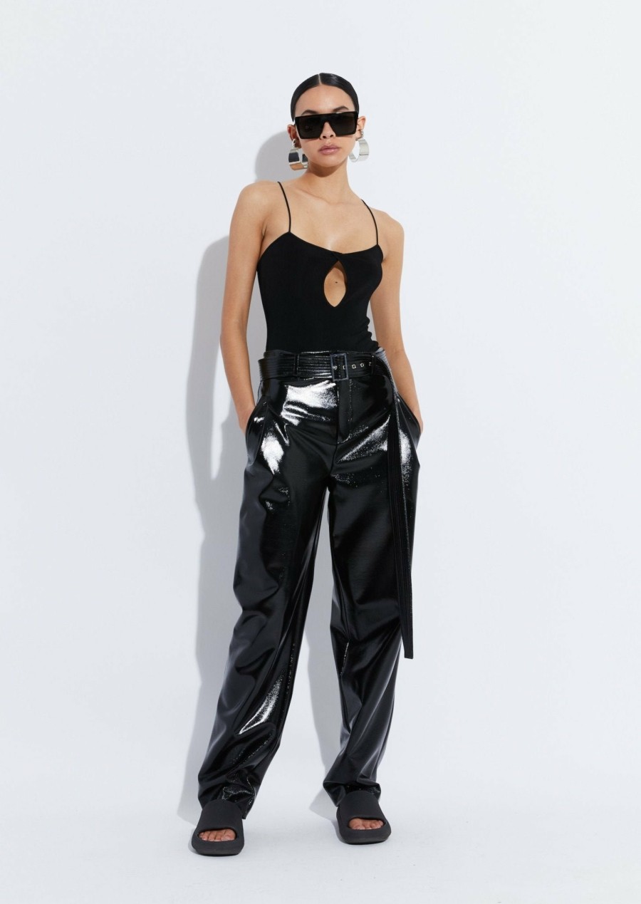 Knitwear|Tops LAPOINTE | Shiny Viscose Slit Bodysuit Black