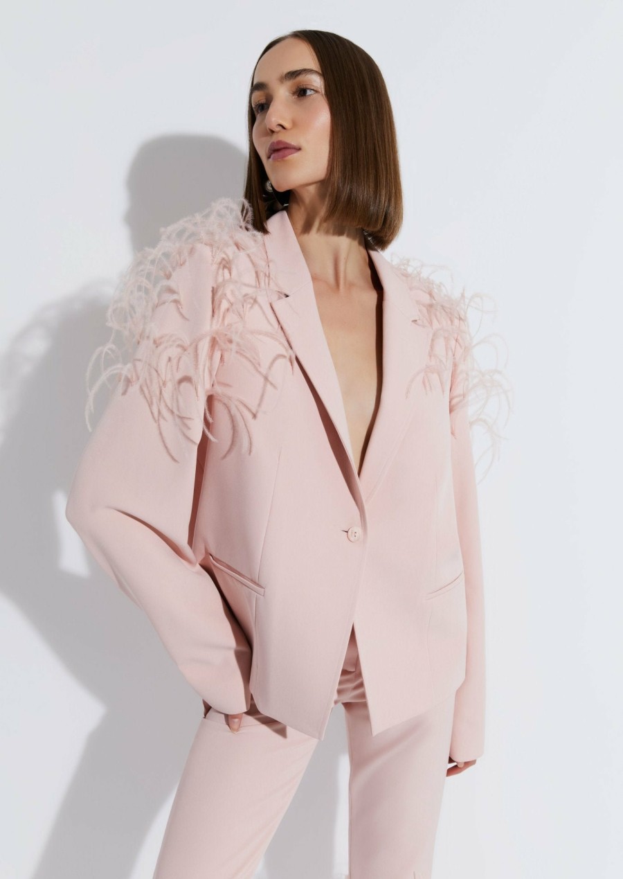 Jackets|Feathers LAPOINTE | Matte Crepe Relaxed Blazer With Feather Embroidery Light Pink