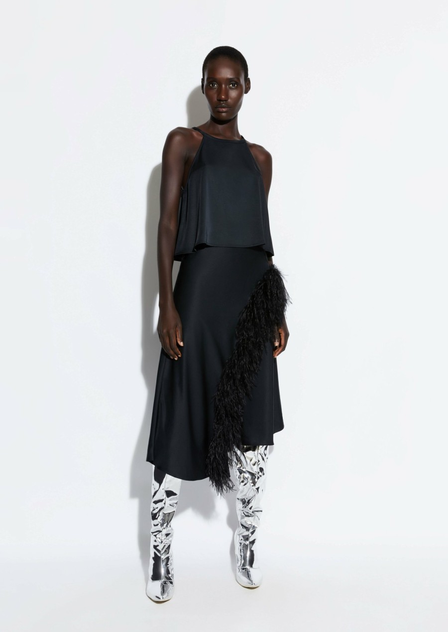 Feathers|Bottoms LAPOINTE | Feather Asymmetrical Midi Skirt Black