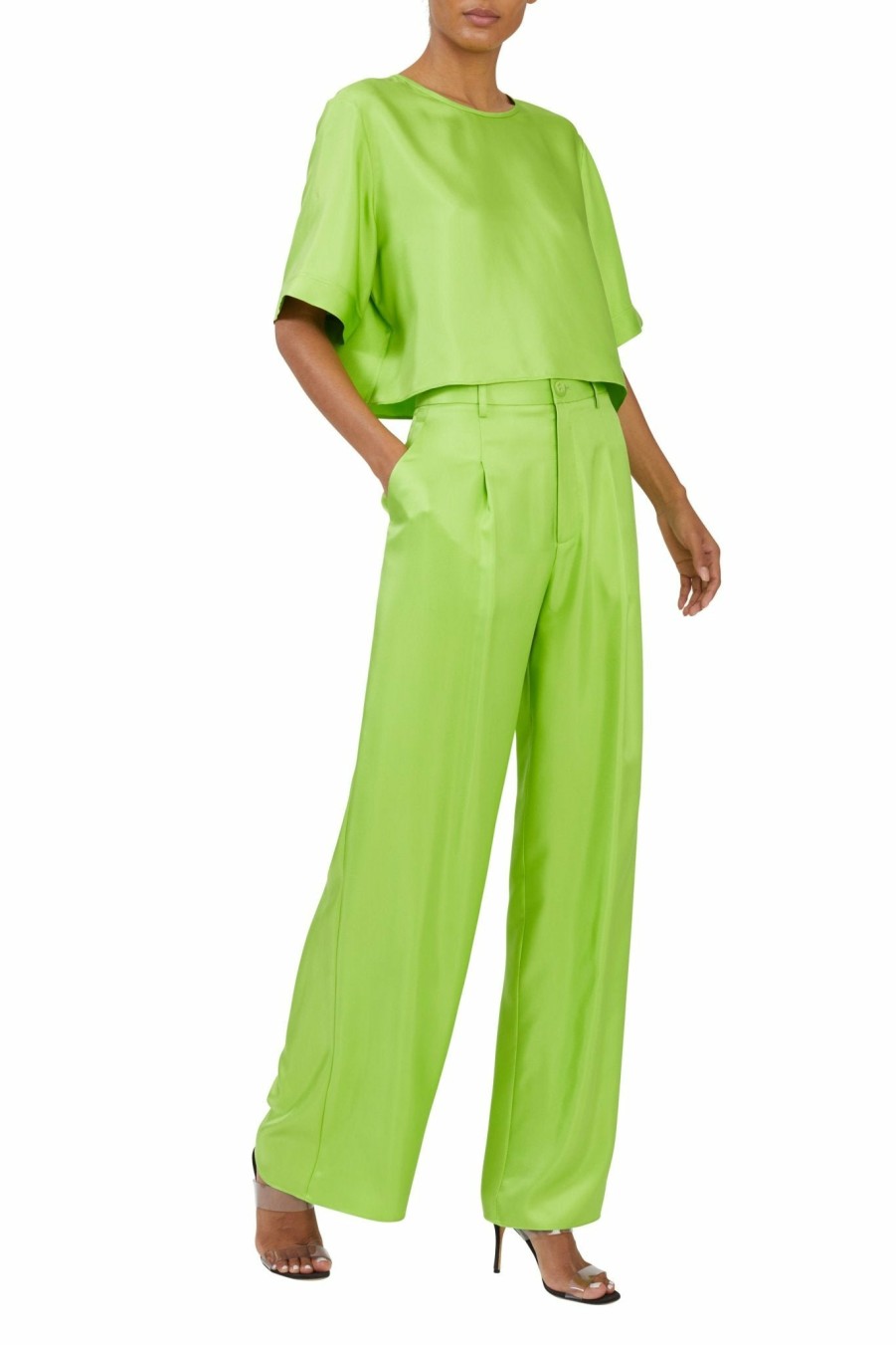 Tops LAPOINTE | Silky Twill Cropped Tee Neon Green