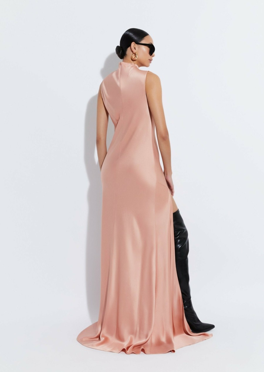 Dresses LAPOINTE | Satin Drape Neck Sleeveless Gown Dune