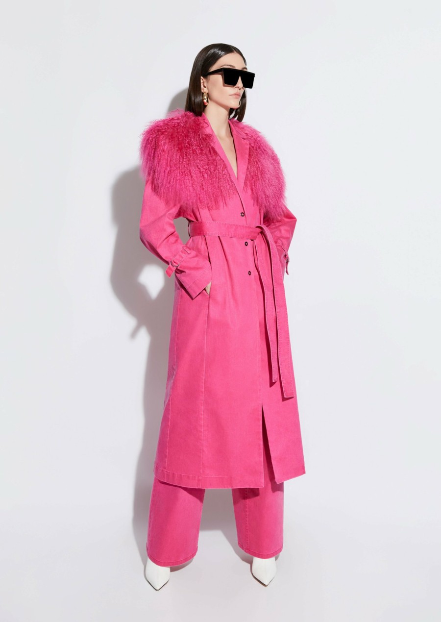 Outerwear LAPOINTE | Denim Relaxed Trench With Shearling Magenta