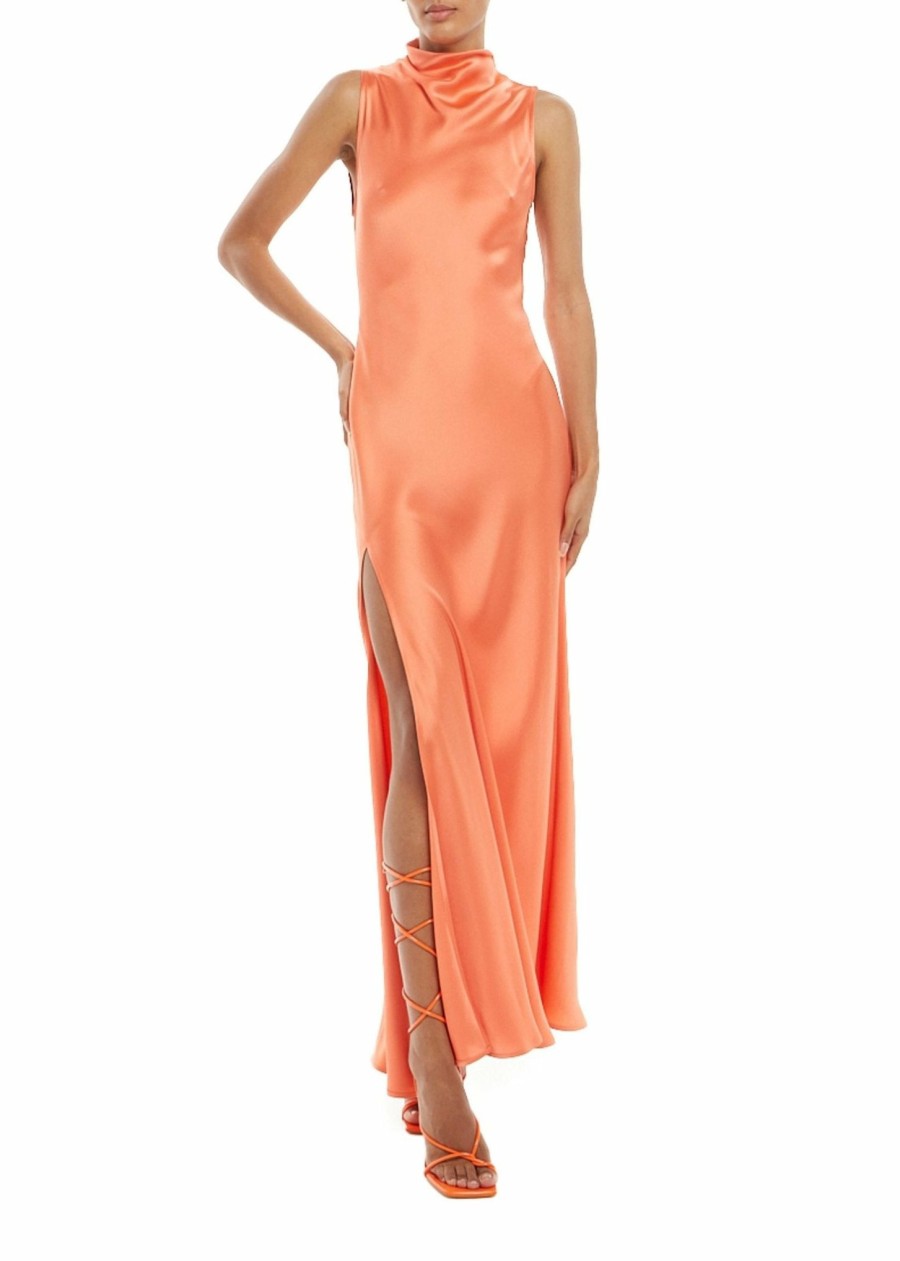 Dresses LAPOINTE | Satin Drape Neck Sleeveless Dress Coral