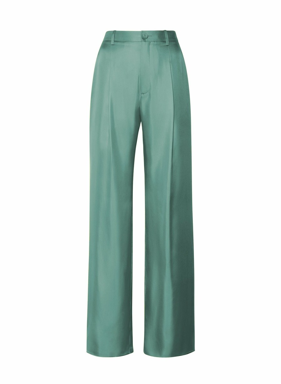 Bottoms LAPOINTE | Silky Twill Relaxed Pleated Pant Sea Green