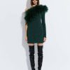 Feathers LAPOINTE | Metallic Jersey One Shoulder Dress With Feathers Emerald