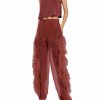 Feathers|Bottoms LAPOINTE | Organza Trouser With Feathers Merlot