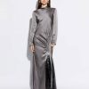 Dresses LAPOINTE | Satin Bias Tab Dress With Slit Steel