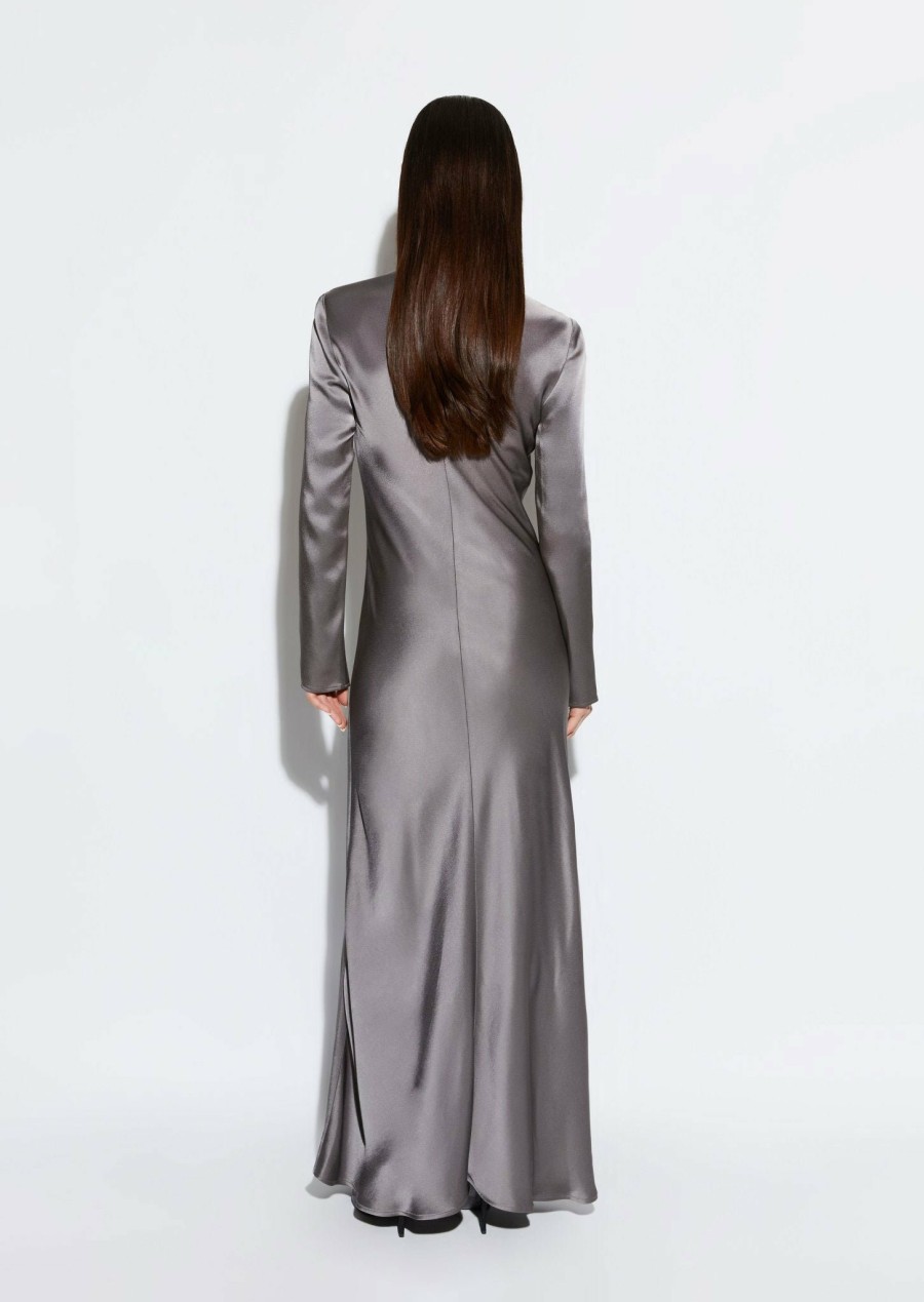 Dresses LAPOINTE | Satin Bias Tab Dress With Slit Steel