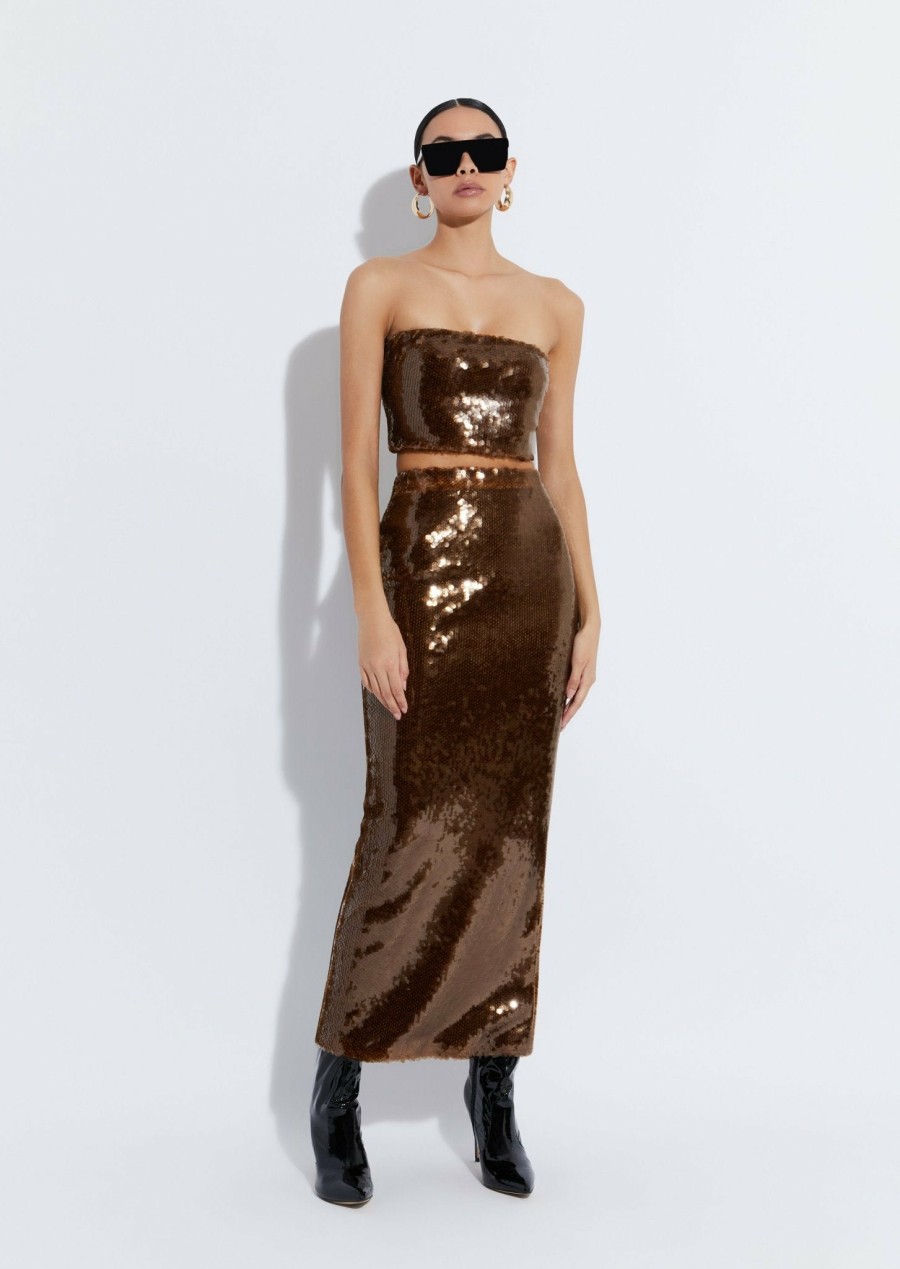 Tops LAPOINTE | Stretch Sequin Tube Top Bronze