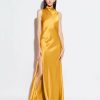 Dresses LAPOINTE | Satin Drape Neck Sleeveless Dress Mustard