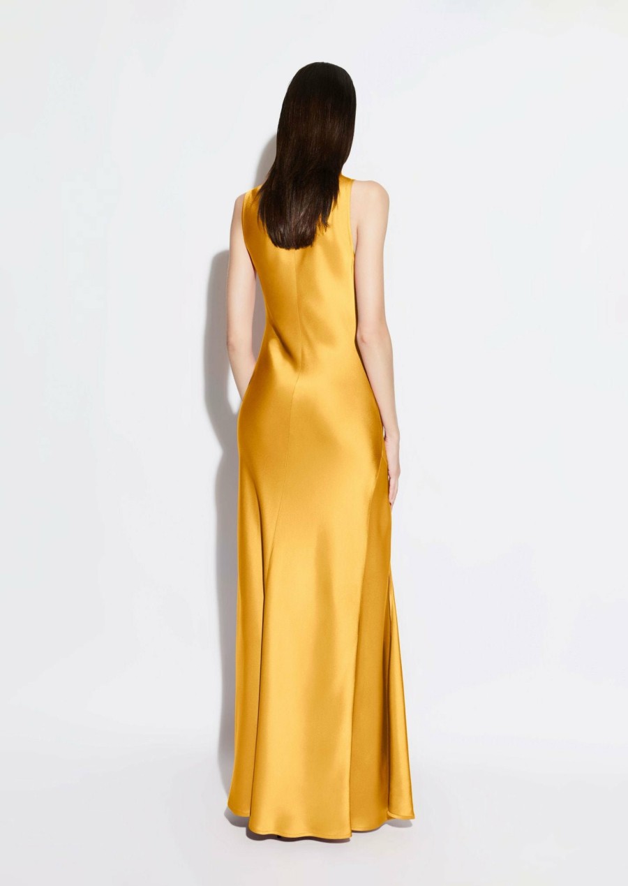 Dresses LAPOINTE | Satin Drape Neck Sleeveless Dress Mustard