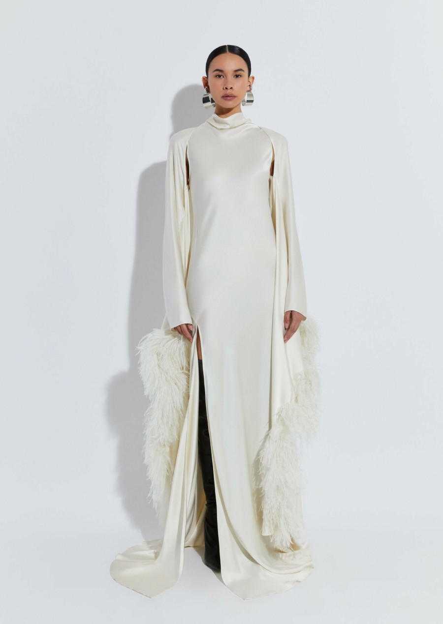 Bridal|Feathers|Tops LAPOINTE | Satin Feather Caftan Cream