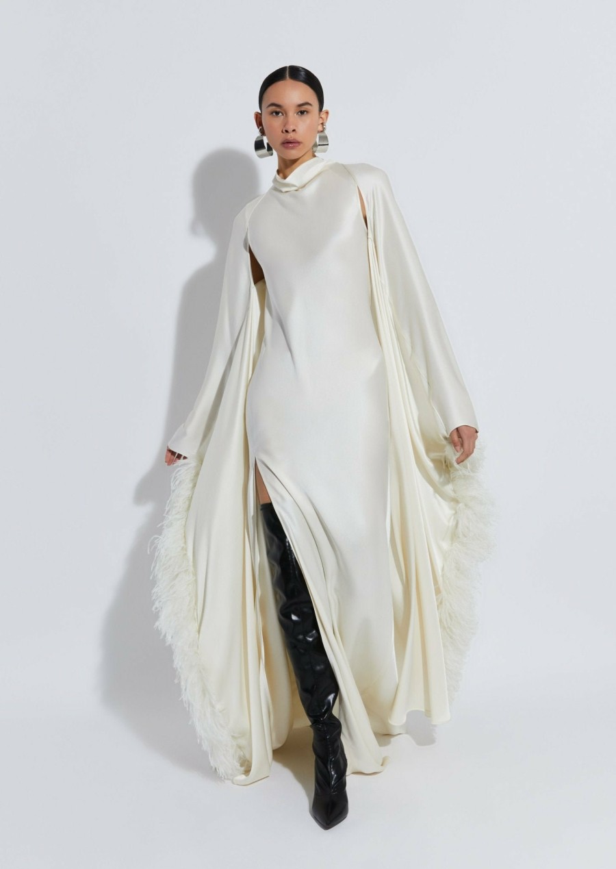 Bridal|Feathers|Tops LAPOINTE | Satin Feather Caftan Cream