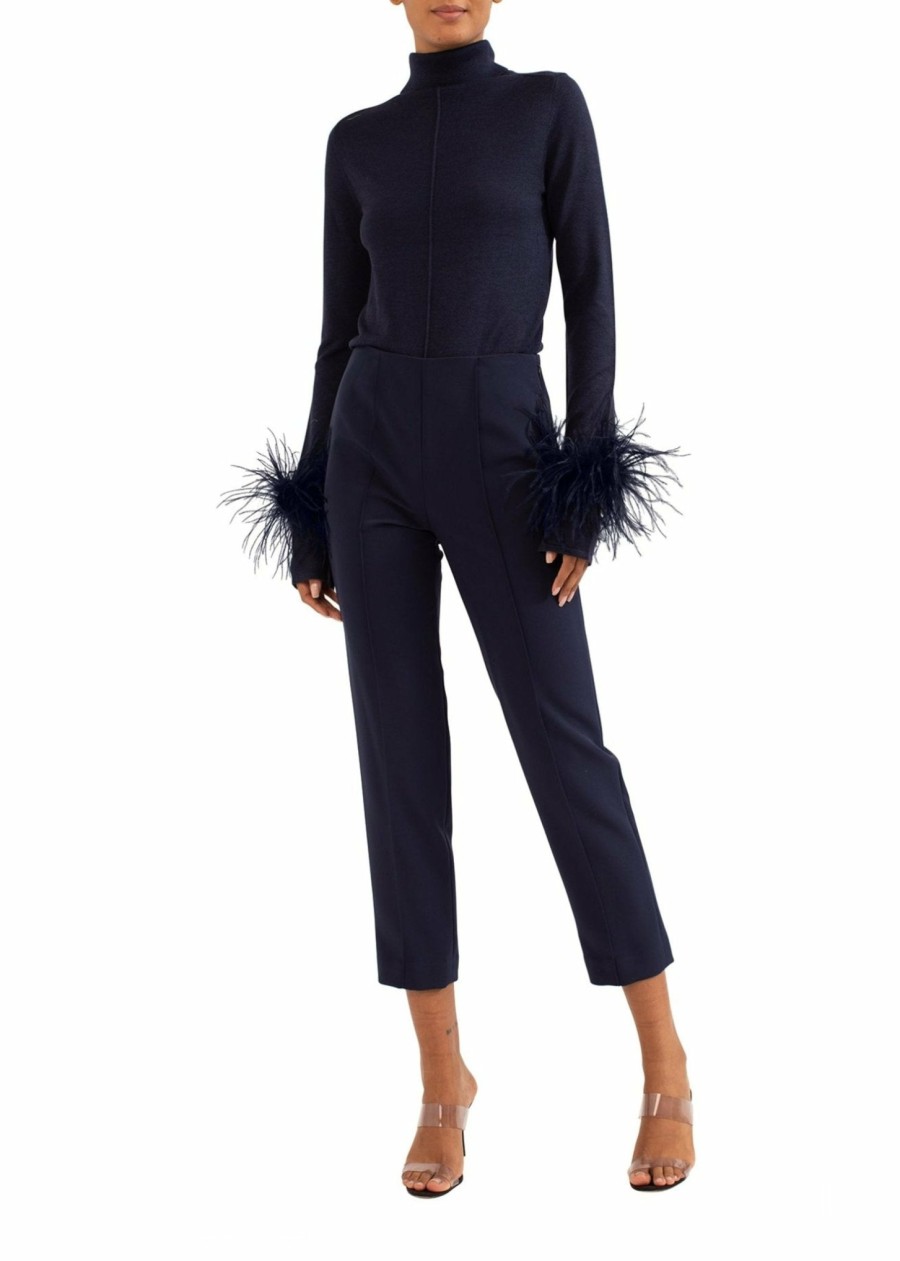 Knitwear|Feathers|Tops LAPOINTE | Pintuck Turtleneck With Feathers Navy