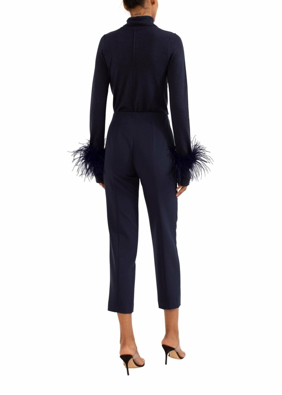 Knitwear|Feathers|Tops LAPOINTE | Pintuck Turtleneck With Feathers Navy