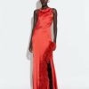 Feathers|Dresses LAPOINTE | Satin Halter Gown With Feathers Carnelian