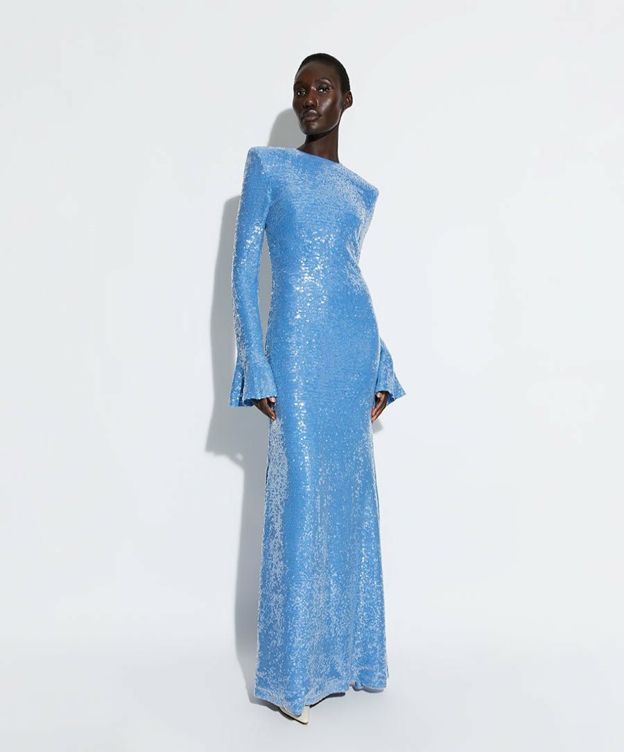 Dresses LAPOINTE | Sequin Flare Sleeve Dress Sky Blue