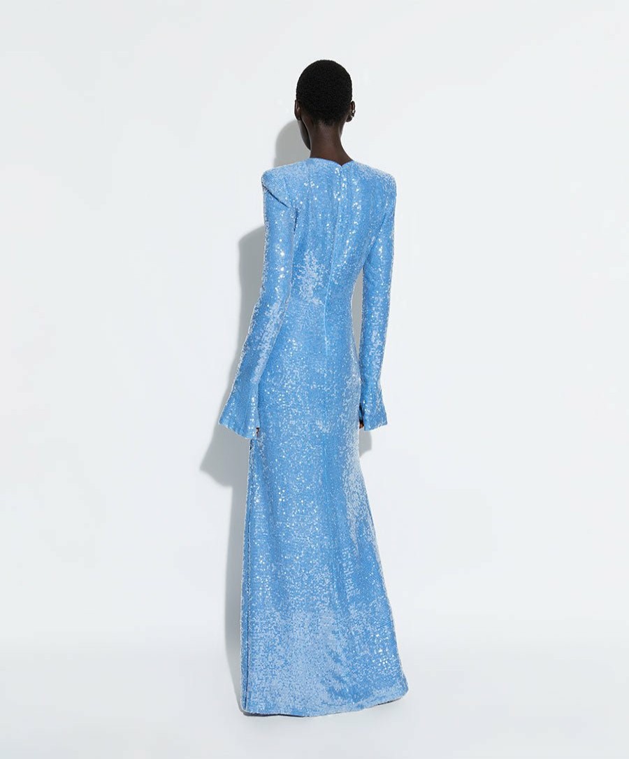 Dresses LAPOINTE | Sequin Flare Sleeve Dress Sky Blue