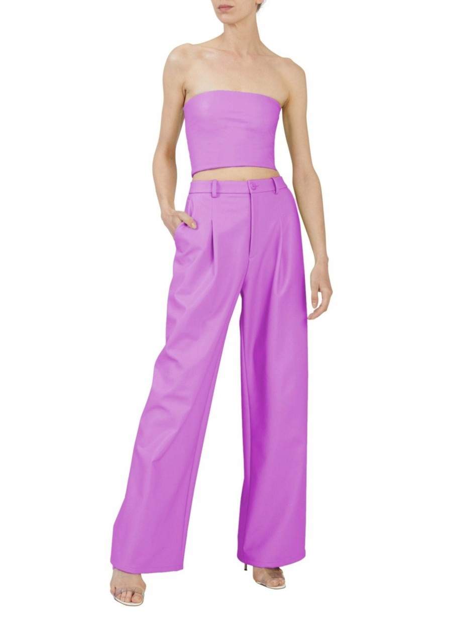 Tops LAPOINTE | Stretch Faux Leather Tube Top Orchid