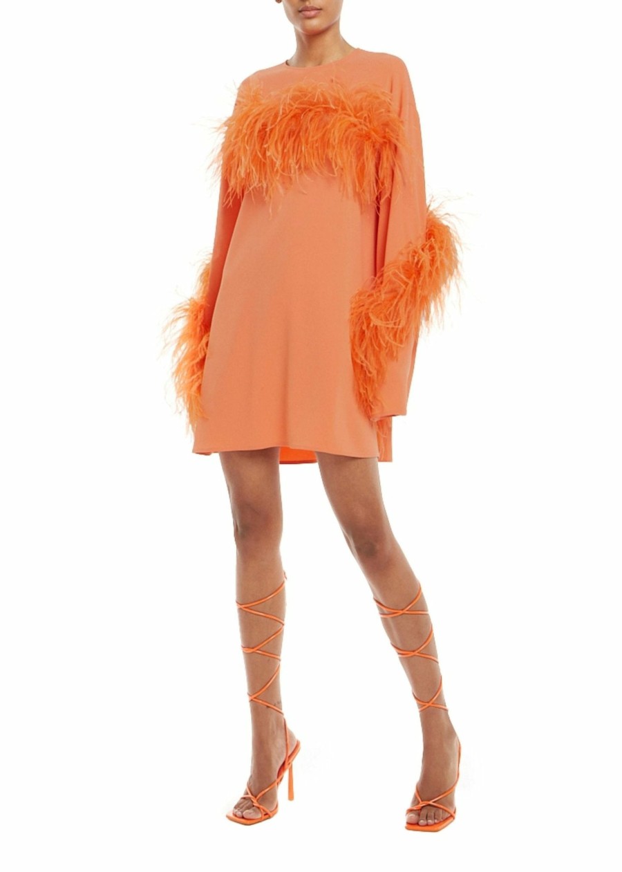 Feathers|Dresses LAPOINTE | Crepe Shift Dress With Feathers Coral