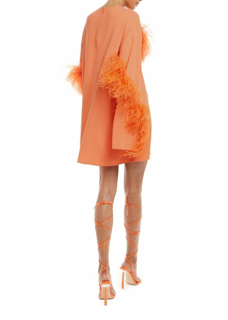 Feathers|Dresses LAPOINTE | Crepe Shift Dress With Feathers Coral