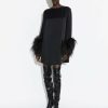 Feathers|Dresses LAPOINTE | Satin Shift Dress With Feathers Black