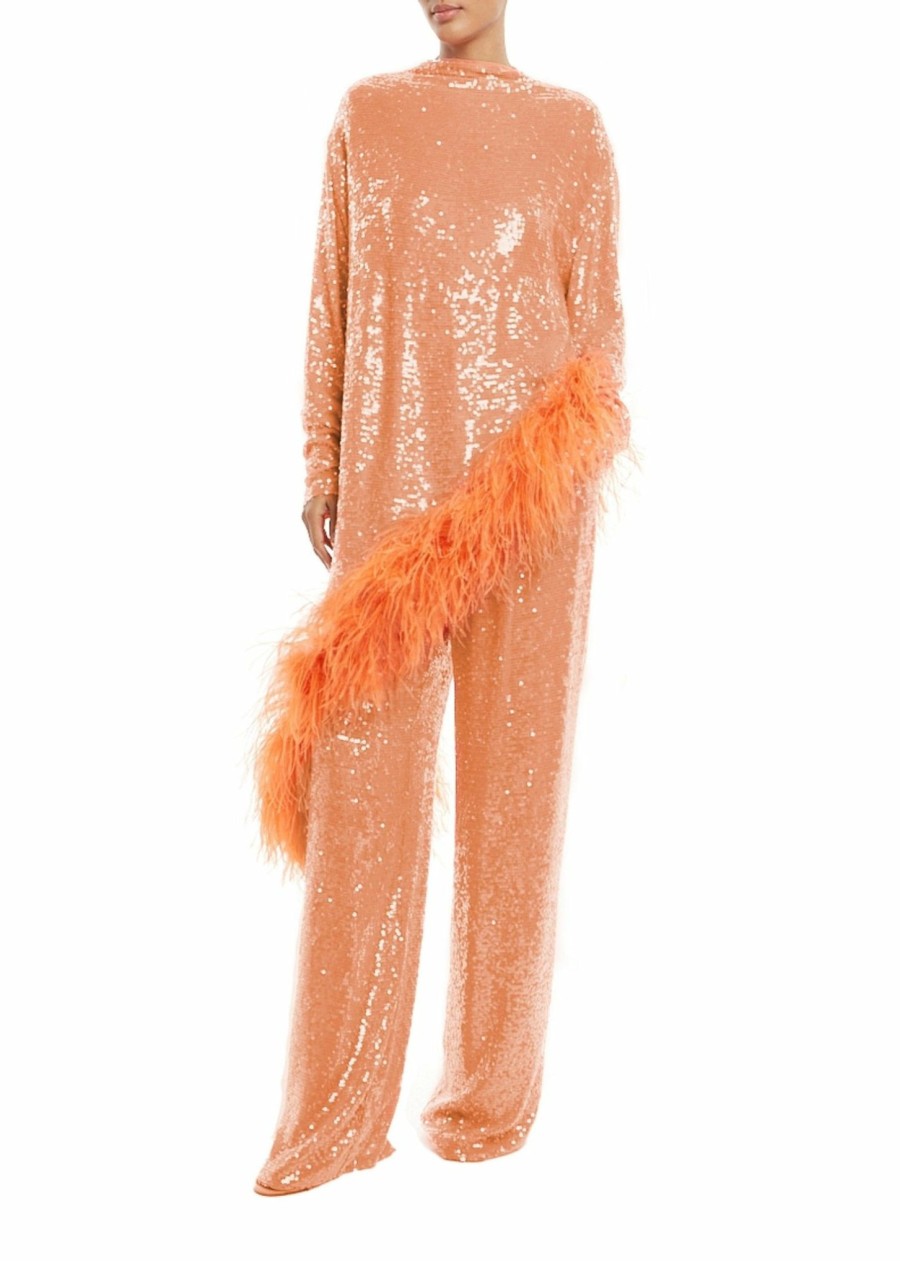 Tops LAPOINTE | Sequin Asymmetric Feather Tunic Coral