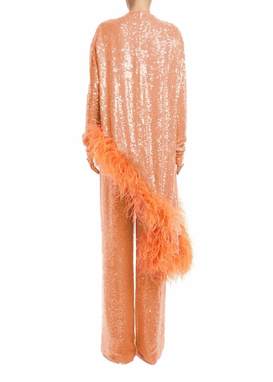 Tops LAPOINTE | Sequin Asymmetric Feather Tunic Coral