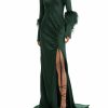 Feathers|Dresses LAPOINTE | Satin Bias Feather Tab Gown With Slit Forest