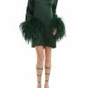 Feathers|Dresses LAPOINTE | Satin Shift Dress With Feathers Forest