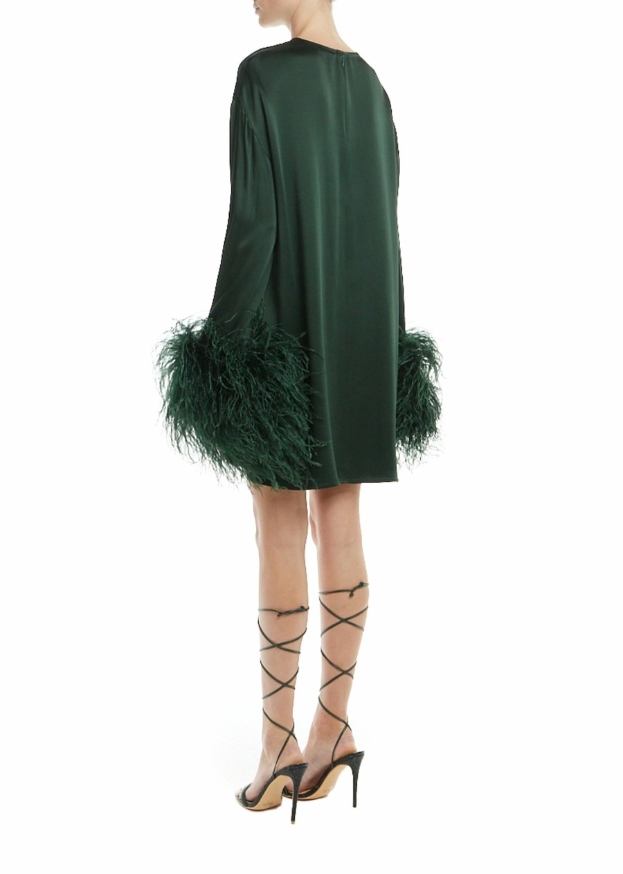 Feathers|Dresses LAPOINTE | Satin Shift Dress With Feathers Forest