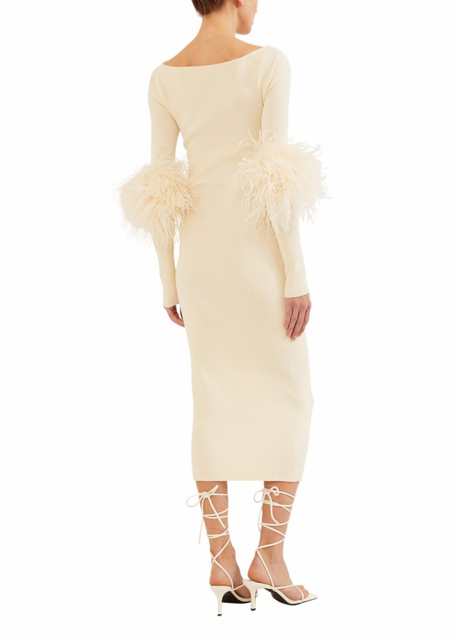 Bridal|Feathers|Dresses LAPOINTE | Crossover Dress With Feathers Cream