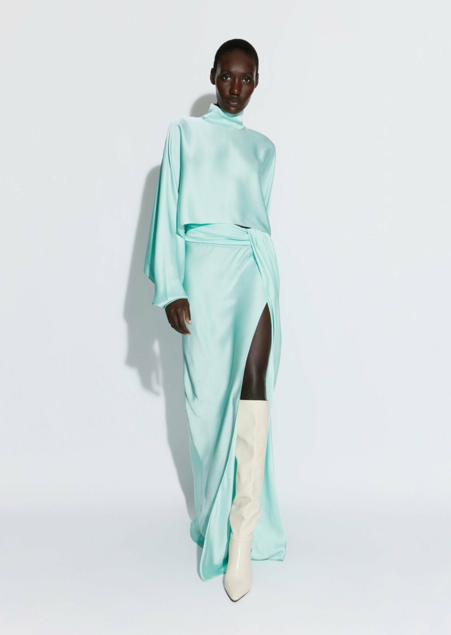 Bottoms LAPOINTE | Satin Asymmetric Maxi Skirt Seafoam