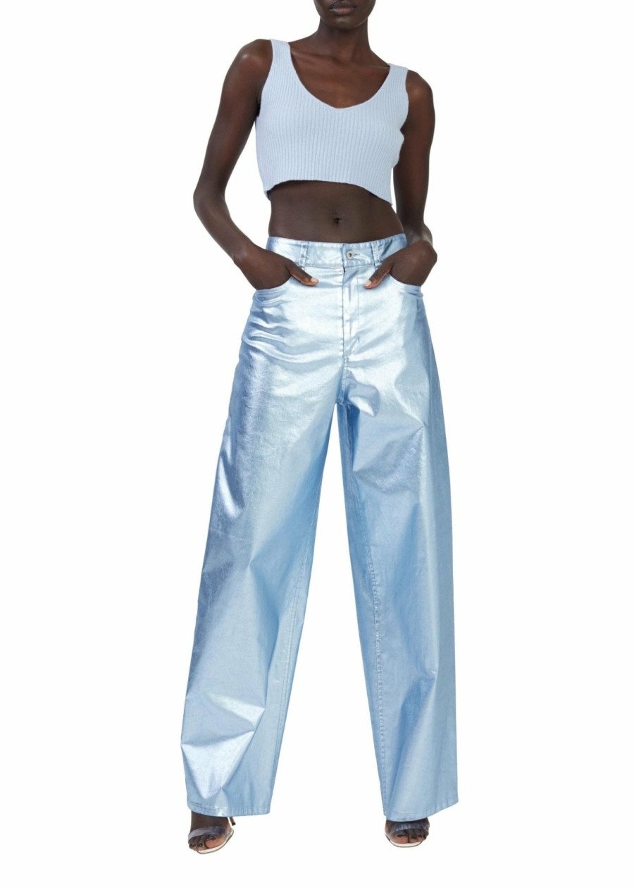 Bottoms LAPOINTE | Metallic Denim Slouchy Pant Celeste