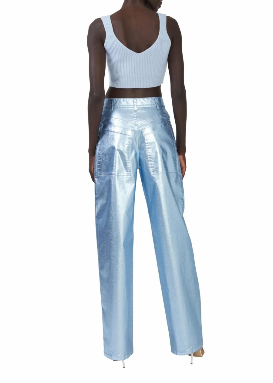 Bottoms LAPOINTE | Metallic Denim Slouchy Pant Celeste