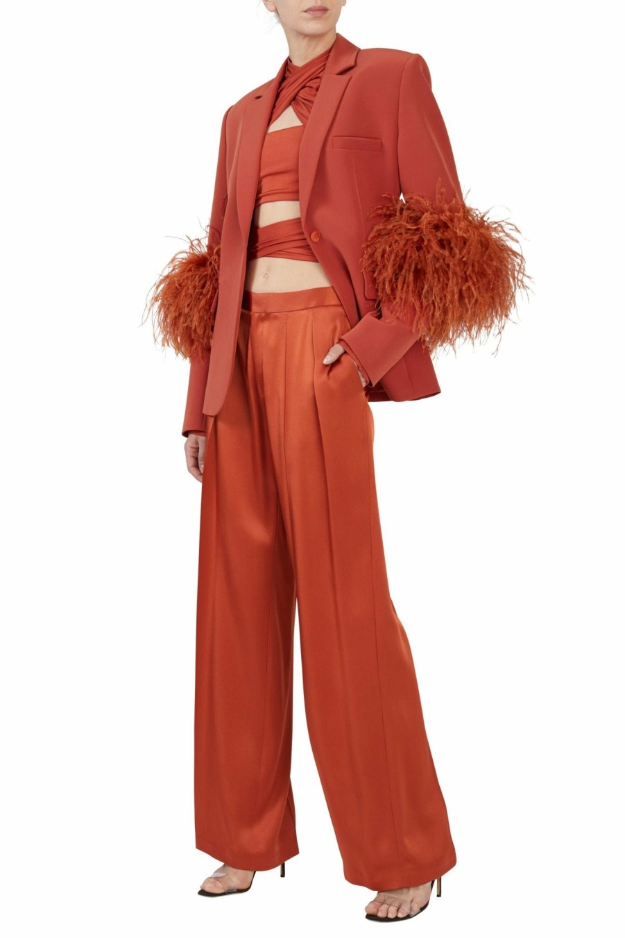 Jackets|Feathers LAPOINTE | Matte Crepe Blazer With Feathers Cinnamon