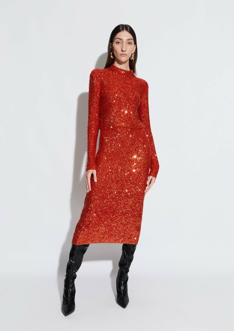 Knitwear|Bottoms LAPOINTE | Cashmere Sequin Midi Skirt Carnelian