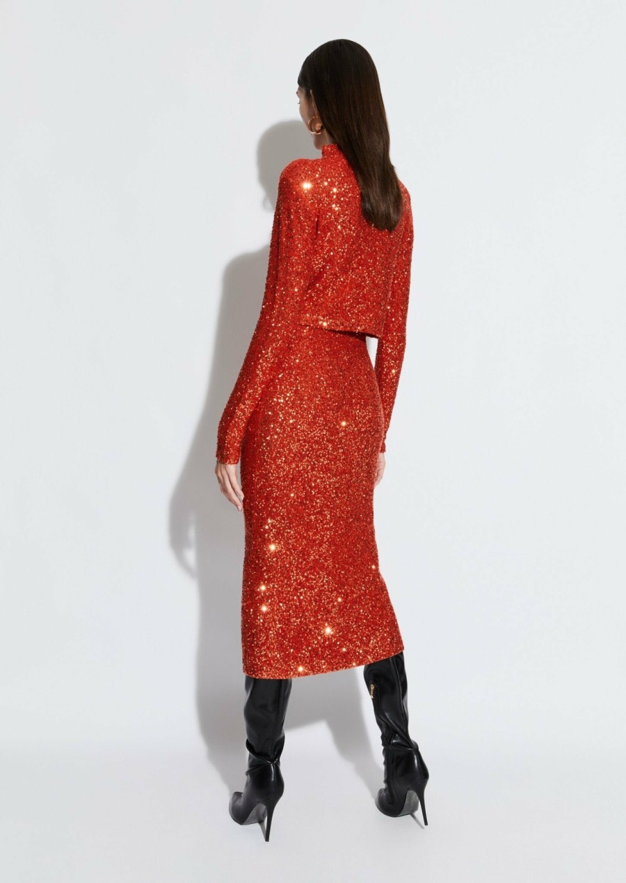 Knitwear|Bottoms LAPOINTE | Cashmere Sequin Midi Skirt Carnelian