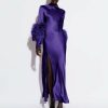 Feathers|Dresses LAPOINTE | Satin Bias Feather Dress With Slit Violet