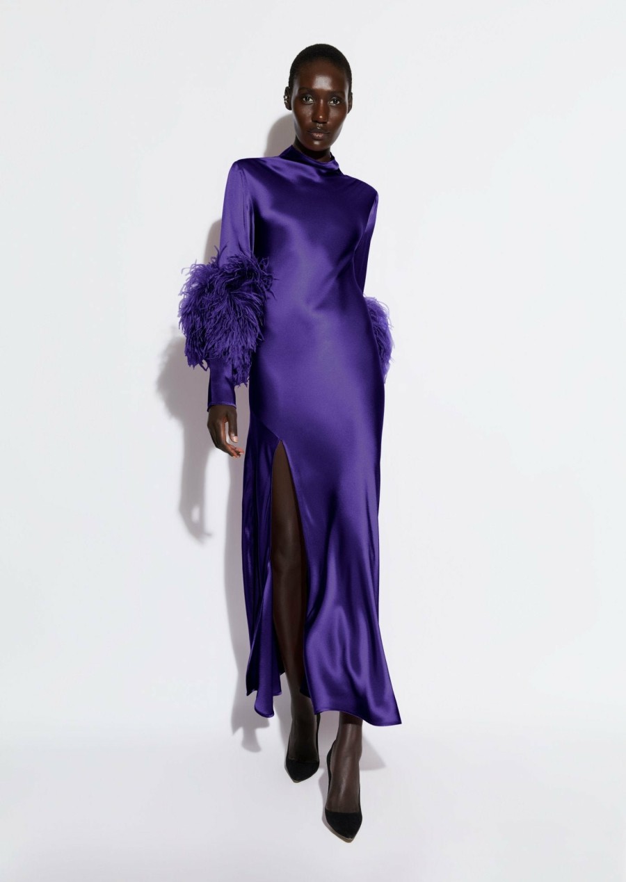 Feathers|Dresses LAPOINTE | Satin Bias Feather Dress With Slit Violet