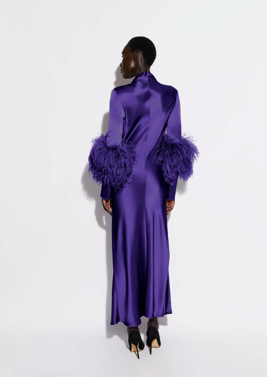 Feathers|Dresses LAPOINTE | Satin Bias Feather Dress With Slit Violet