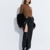 Knitwear|Feathers|Tops LAPOINTE | Cashmere Silk Cropped Raglan Sweater With Feather Sleeve Camel