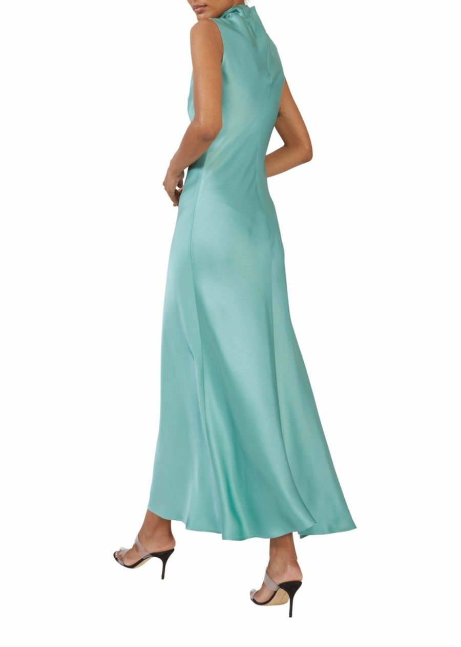 Dresses LAPOINTE | Satin Drape Neck Sleeveless Dress Sea Green