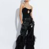 Feathers|Bottoms LAPOINTE | Patent Faux Leather Belted Trouser With Feathers Black