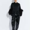 Feathers|Tops LAPOINTE | Satin Button Down With Feathers Black