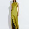 Dresses LAPOINTE | Satin Drape Neck Sleeveless Gown Moss