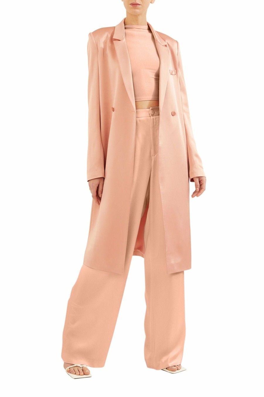 Outerwear LAPOINTE | Satin Double Breasted Coat Dune