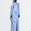 Dresses LAPOINTE | Satin Bias Tab Gown With Slit Periwinkle